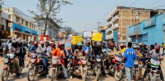 Congolese people demonstrating in Bukavu against constitutional reforms and calling for dialogue between the government and M23 rebels.