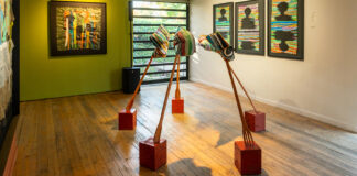 Artwork by Kutlwano Monyai featured in her debut solo exhibition Dakalo at Gallery MOMO